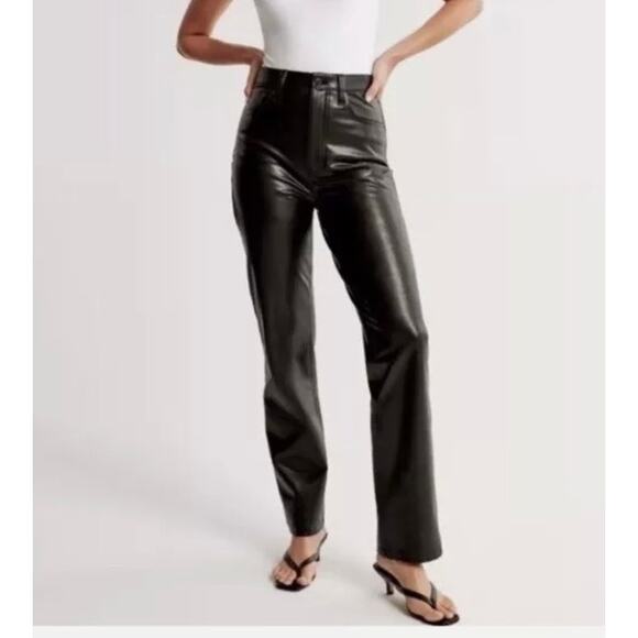 Abercrombie & Fitch The 90’s Straight Ultra High Rise Faux Leather Pants Size 28 - Picture 1 of 8